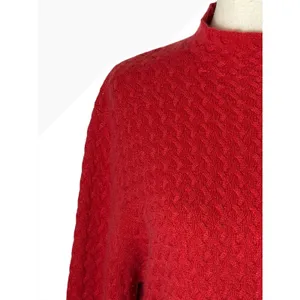 Forte Cashmere Mock Neck Sweater Women Small Red Textured Knit Quiet Luxury‎ thumbnail 6
