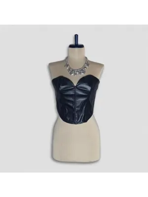 H&M Divided Bandeau Corset Top Black Leather Size Small thumbnail 2