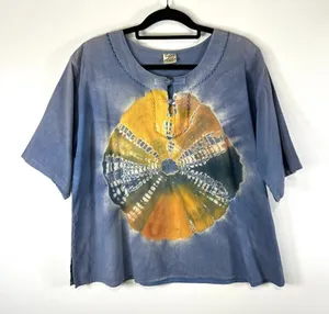 Vintage Belma New York Tie Dye Blue Yellow Top Women’s One‎ Size Boho Hippie thumbnail 1