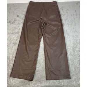 Anthropologie Wide-Leg Pants Brown Faux Leather Stretch Pockets Women's Tall 28T thumbnail 11