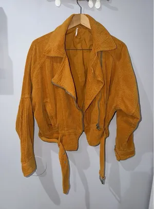 New Free People Jacket Small Slouchy Dolman Moto Corduroy Biker Caramel Orange thumbnail 1