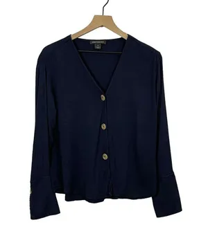 SOMETHING NAVY Pretty Button Through Top - Navy Blue - XS thumbnail 11