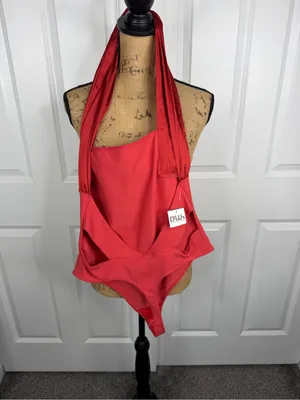 Free People x REVOLVE Get It Done Halter Top Bodysuit in Berry Twists Sz L thumbnail 8