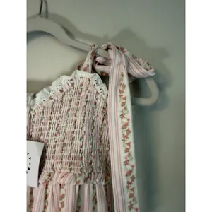 Baevely Tie-Shoulder Light Pink Floral Maxi Dress with Smocked Bodice Sz S NWT thumbnail 8