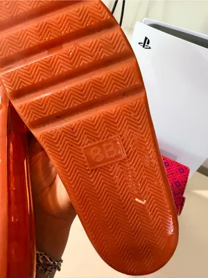 Orange Logo Slide Sandals with Yellow Footbed thumbnail 7