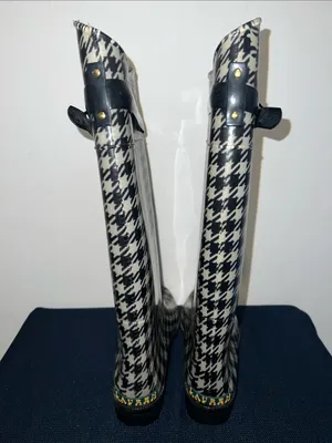 Lauren Ralph Lauren Black and White Houndstooth Knee-High Rain Boots Size 8B thumbnail 3