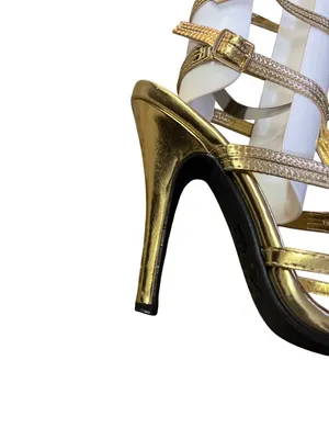 FUN Gold Gladiator Knee High Heels Strappy Sandals Women's 8 Used thumbnail 13