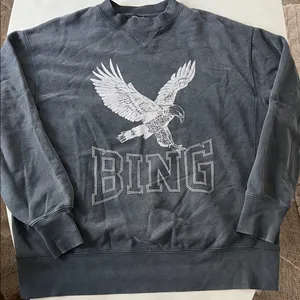 Anine Bing Retro Alto Eagle Graphic Organic Cotton Sweatshirt Washed Gray Black thumbnail 4