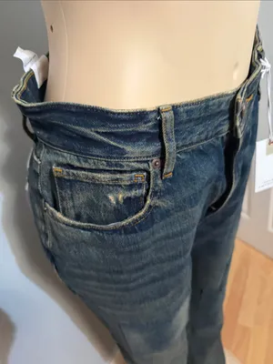 Good American Dark Indigo Khloe Jean straight Leg Patchwork Jeans thumbnail 5