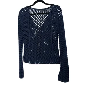 Abercrombie & Fitch Navy Blue Open Knit V Neck Bell Sleeve Sweater Size Medium thumbnail 2