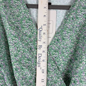 Fashion Floral Pleated Midi Dress Green Purple‎ Ditsy Puff Sleeve V-Neck Size M thumbnail 6