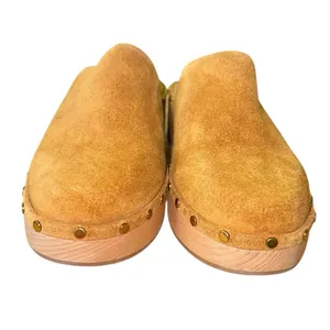 J Crew Dakota Clogs 6.5 Burnished Pecan Suede‎ Wooden Heel Slip On Mules thumbnail 3