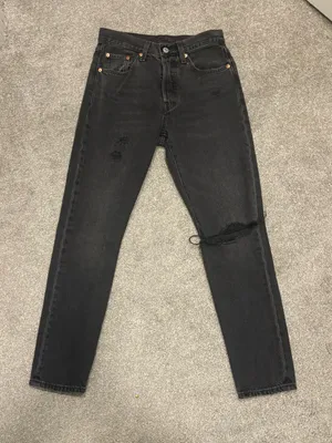 Levi’s 501® Skinny Fit High Waisted Ripped Jeans in Black - W25 L28 thumbnail 1