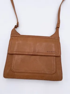 Vintage Fossil Double Sided Flap Crossbody Bag Purse Brown Tan Leather Bohemian thumbnail 3