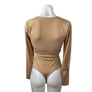Abercrombie & Fitch Women's Brown V Neck Long Sleeve Drape Wrap Bodysuit Top S thumbnail 4
