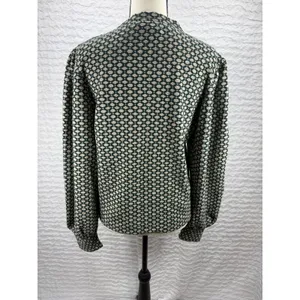 Maeve by Anthropologie Green Geometric Knit Puff Sleeve Mock Neck Top Medium thumbnail 4