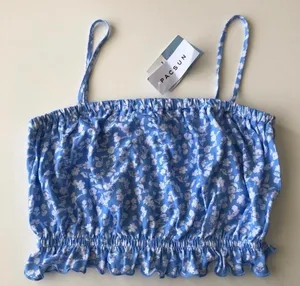 PacSun Blue Floral Crop Top, Small - New thumbnail 3