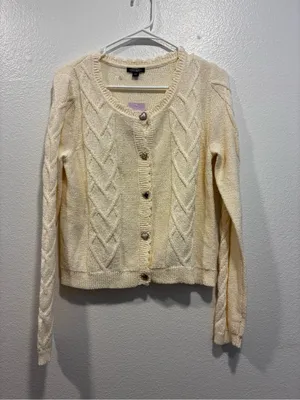 wild fable Cream Scalloped Cable-Knit Button Cardigan thumbnail 2