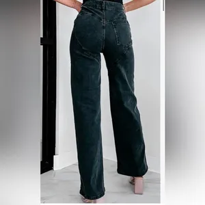 NWT cotton poly blend size small dark charcoal jeans with rhinestone flair. thumbnail 2