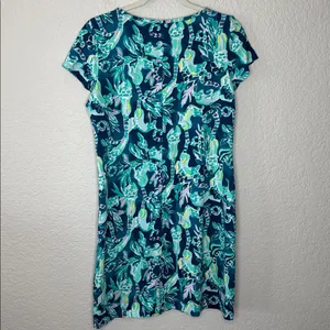 Lilly Pulitzer Navy Blue Green Floral Print Mini t shirt Dress thumbnail 7