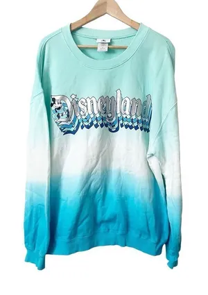 Disney Disneyland Blue Teal White Ombré‎ Cotton Crewneck Pullover Sweatshirt Size XL thumbnail 1