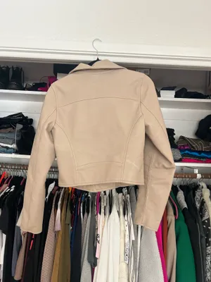 Abercrombie & Fitch Nude tan faux vegan leather moto biker jacket S thumbnail 7