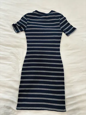 H&M Navy & White Striped Ribbed Midi Dress thumbnail 3