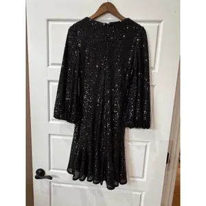 Eliza J Black Sequin Long‎ Sleeve Mini Wrap Dress Size 4 Glam Party Holiday thumbnail 6