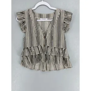 Olivaceous‎ Womens Peplum Top Striped Ruffle Linen Blend Small thumbnail 2