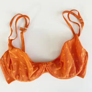 Moschino Womens Orange Heart Flocked‎ Mesh Vintage Italian Lingerie Bra Size 36B thumbnail 1
