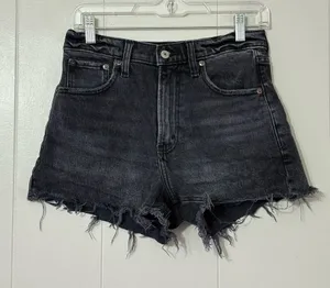 Abercrombie & Fitch 90s Relaxed Cutoff Shorts 27 High Rise Black Denim Frayed thumbnail 1