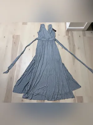 Lulus NWT Women XS Pale Dusty Blue Jersey Knit Surplice Slit Maxi Dress thumbnail 11