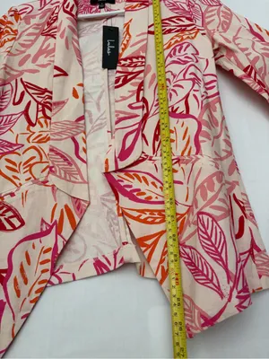 NWT Lulus Women Pink Orange Tropical Leaf Print Linen Blend Blazer Jacket S(A886 thumbnail 4