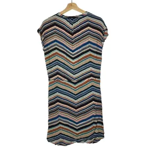 DR2 Navy Blue Colorful Chevron Short Sleeve Mini Dress‎ XS thumbnail 2