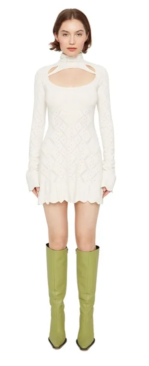 Danielle Guizio Cream Wool Pointelle Long Sleeve Mini Dress Small thumbnail 1