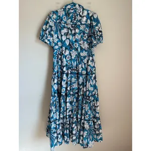 Diane von Furstenberg Queena Blue Floral Midi Shirt Dress Poplin Luxe L thumbnail 3