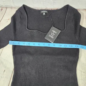 AREA STARS Black‎ Ribbed Knit Square Neck Long Sleeve Sweater Dress XS thumbnail 6