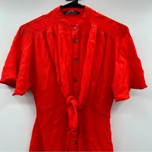 Zara Reddish Orange Short Sleeve Button Down Tie Mini Dress Size‎ XS thumbnail 3
