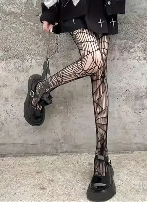 Black Gothic Skull Pattern Fishnet Tights Sexy Hollow Out Mesh Pantyhose OneSize thumbnail 9