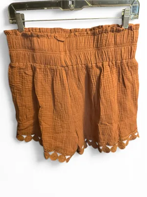 Lg Terracotta Crochet Hem Paperbag Waist Women’s Shorts thumbnail 3