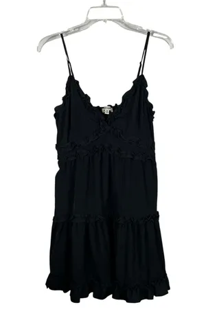 Inspired Hearts Black Ruffle Trim Fit & Flare Mini Tank Dress Medium M NWT thumbnail 1