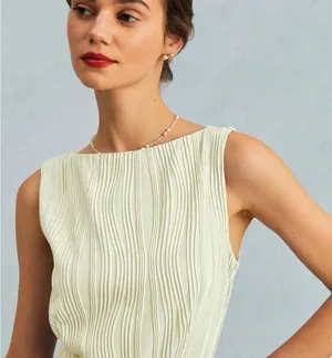 RIHOAS The Beige Water Ripple Textured Sleeveless Mini Dress L thumbnail 4