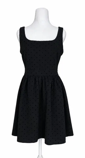 Madewell Black Swiss Dot Fit Flare Mini Dress Small S Viscose Stretch Pockets thumbnail 1