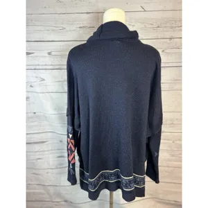 J. Jill oversized poncho style Aztec navy blue turtleneck sweater MP lovely!! thumbnail 6