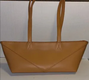 Source Unknown Elegant Tan Vegan Leather Tote Bag Cool Shape Very Chic❤️ thumbnail 1