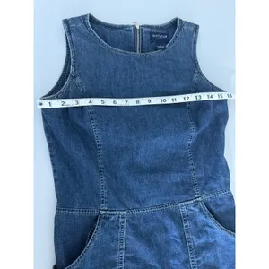 Vtg 90s Y2K Ann Taylor Jeans Denim Mini Dress Apron Pockets Contrast Stitching 4 thumbnail 4
