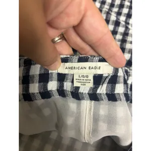 American Eagle Gingham Mini Skirt Size Large | Blue & White Check Linen Blend thumbnail 3