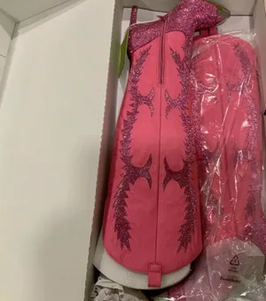 NWT Gianni Bini KatyannaTwo Over-the-Knee Rhinestone Embellished Western Boots in pop pink. Size 8.5 thumbnail 5