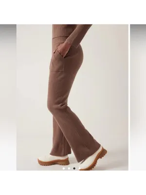 Athleta felicity ribbed Wide Leg Pants Brown Stretchy Knit Relaxed Athleisure thumbnail 4