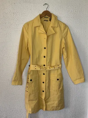 Vintage Ruff Hewn Sunny Yellow Trench Coat with Studded Belt thumbnail 1